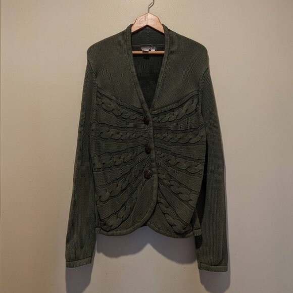 Isabella Bird Olive Green Comfy Cable Knit Cardigan Sweater – XL (M to XXL Fit) - Picture 3 of 13